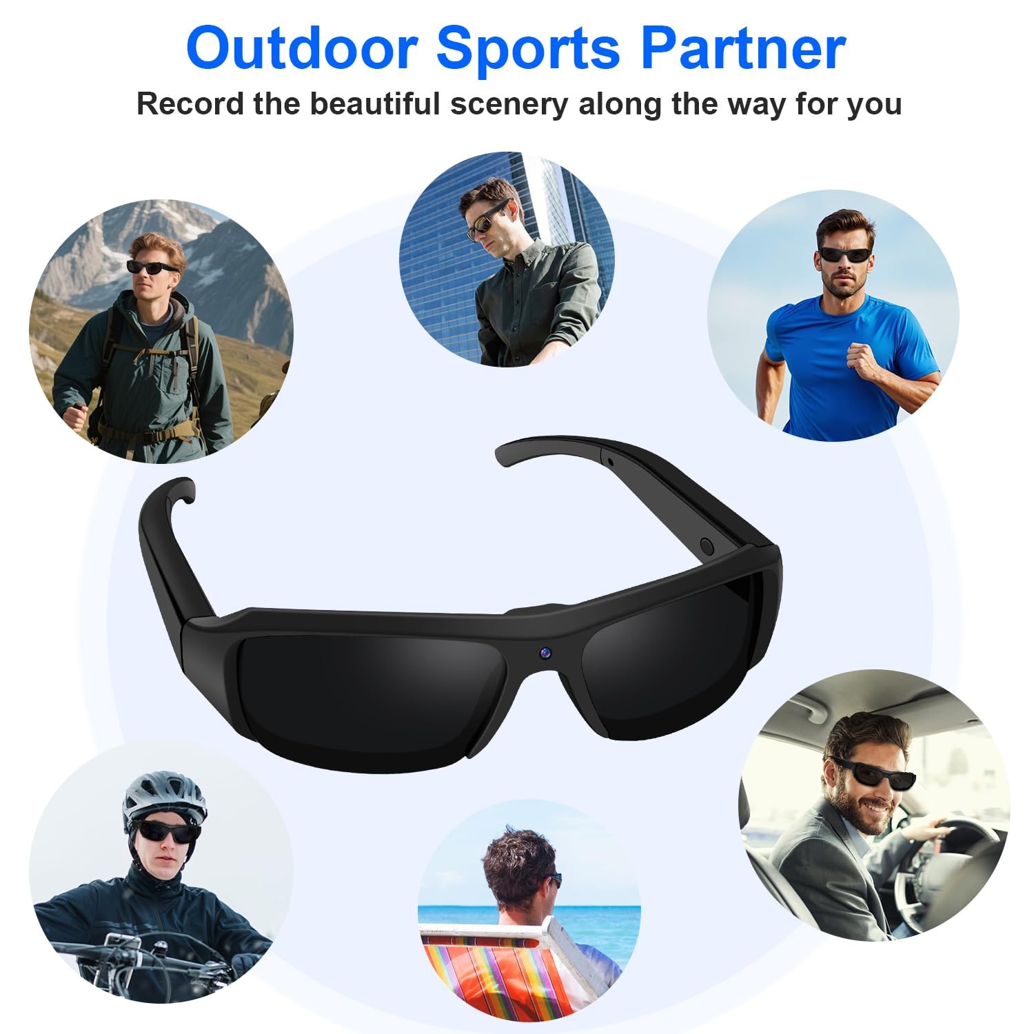 TANGMI 1080P Smart Action Sunglasses with 32GB SD Card