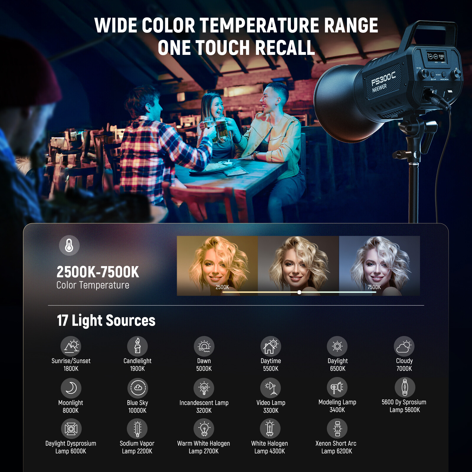 NEEWER 300W RGB COB LED Video Light w/APP for Studio Photography Video Recording
