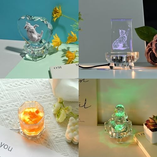 Multicolor LED Light Base for 3D Glass Art – Octagon Display Stand, AC Power