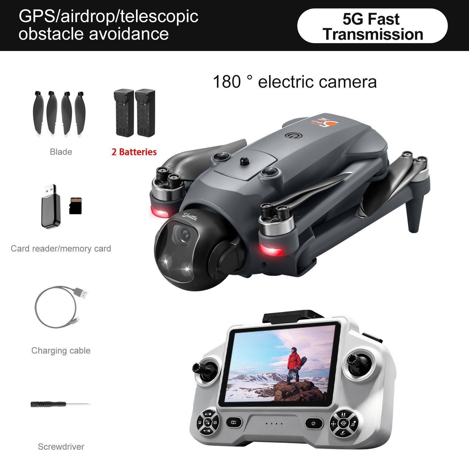 Drone GPS WIFI FPV 4K Dual Camera Selfie Obstacle Avoidance Quadcopter 2 Battery
