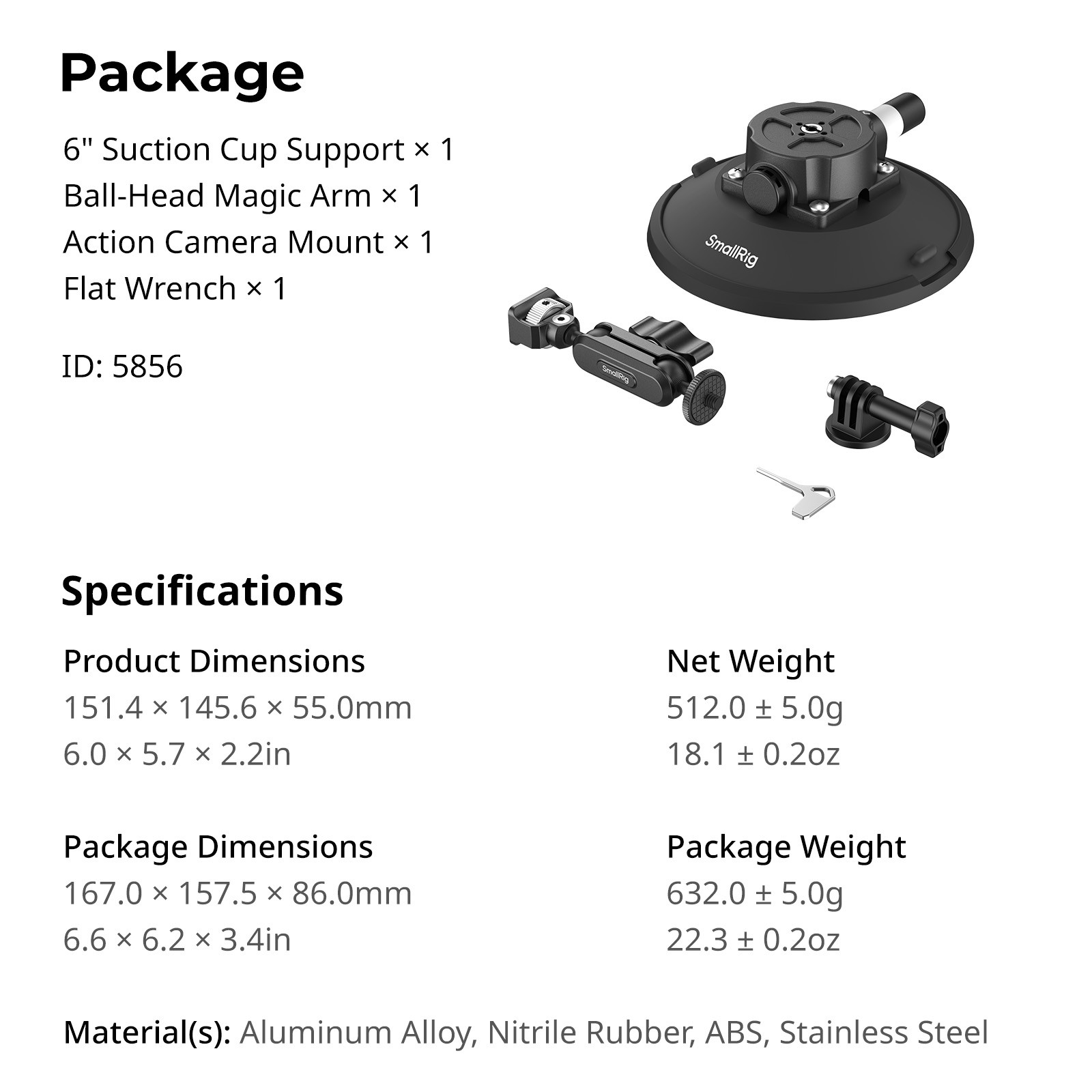 SmallRig 6″ Suction Cup Support for Action Cameras 5856