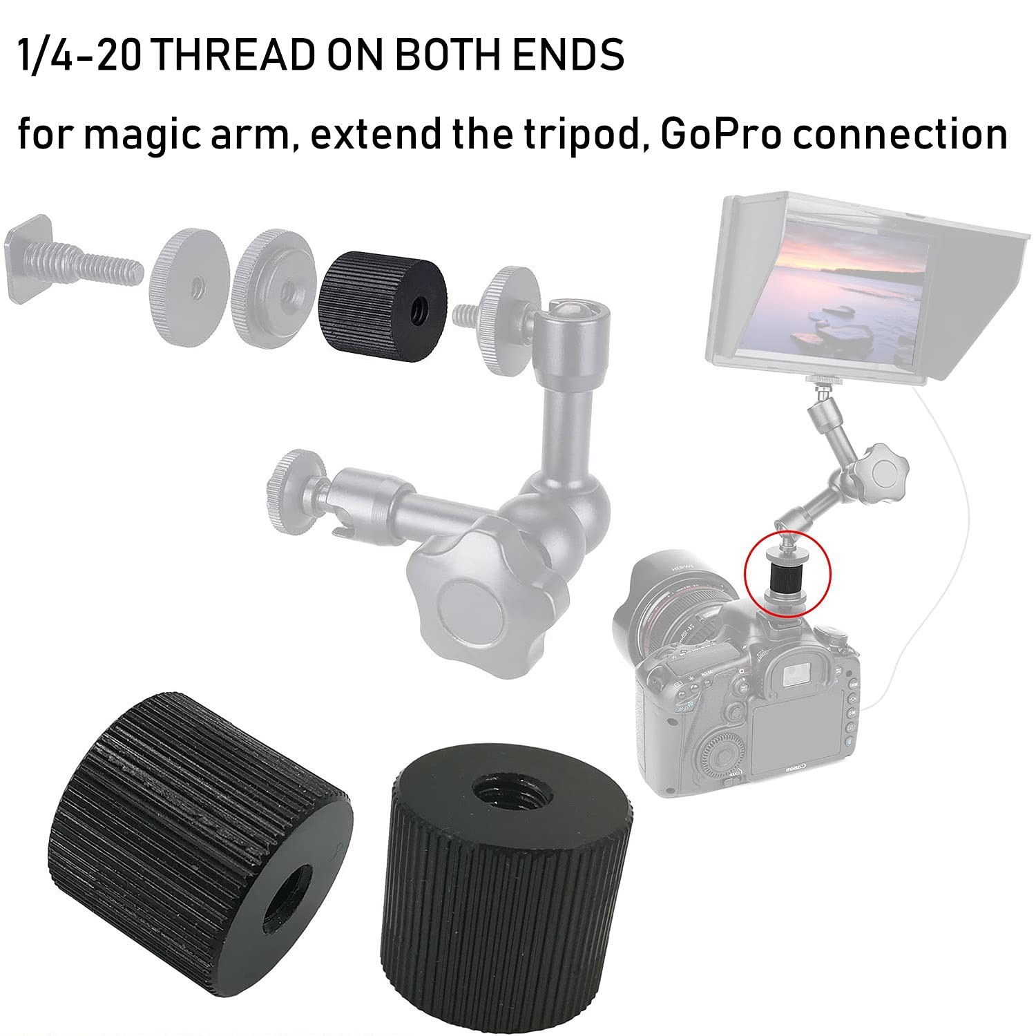 LUORNG 2Pcs Tripod Nut Barrel Connection Nut with 1/4 inch-20 Thread Hole Dou…