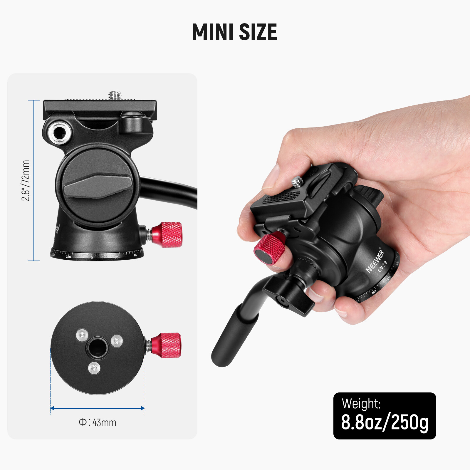 NEEWER Fluid Tripod Head with Handle & Arca Type QR,Panorama Drag Pan Tilt Head
