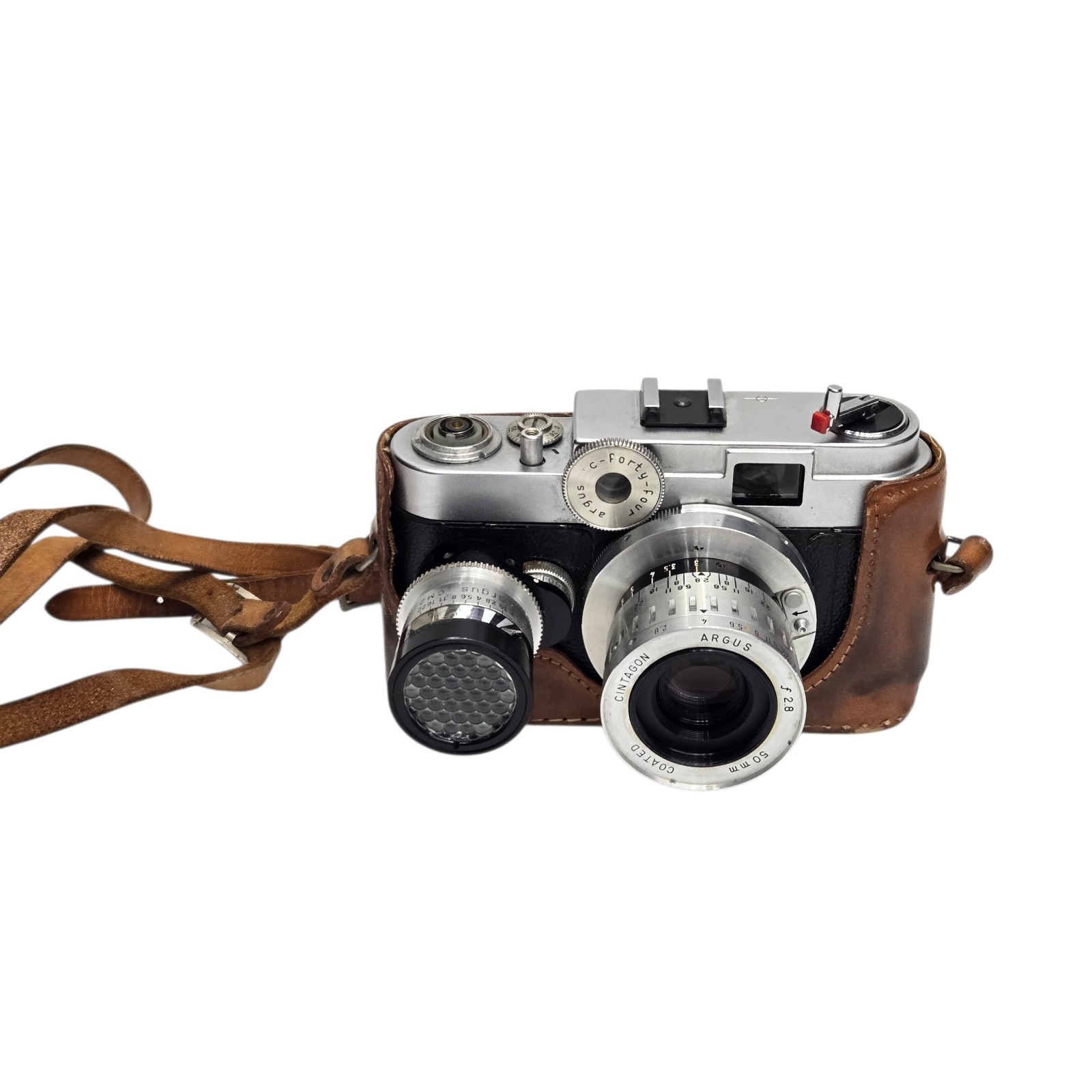 Argus C-44 35mm Camera F2.8 50mm Lens Cintagon CM2 Light Meter & Case – Untested
