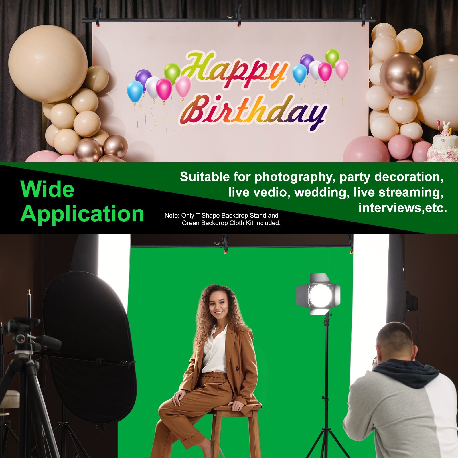 LINCO Photo T-Shape Backdrop Stand Black/White 2 Backdrops Support Kit – AM207