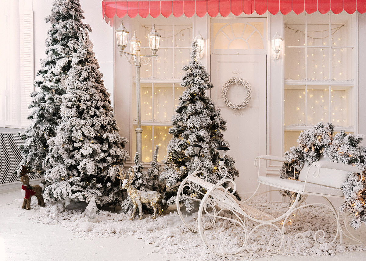10x8ft Christmas New Year Trees Snow Sleigh Photo Background Vinyl Backdrop LB