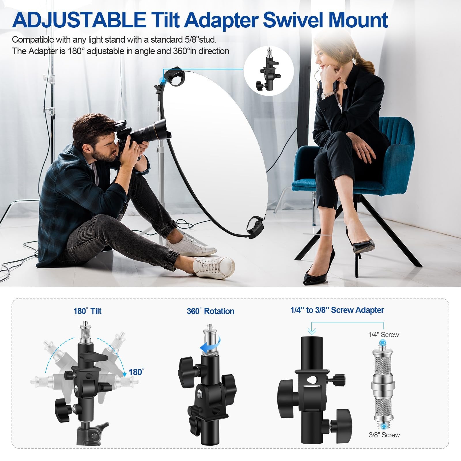 32″ Collapsible 5-in-1 Light Reflector with Bag & Tilt Adapter for Photography