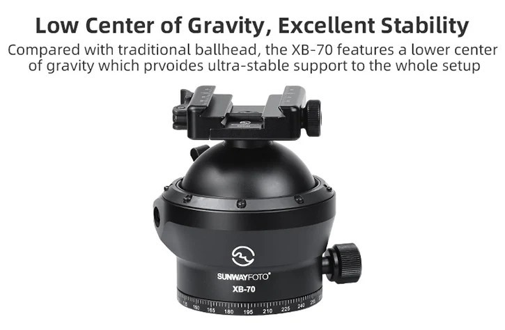 SUNWAYFOTO XB-70 70mm Low Profile Tripod Ball Head Picatinny / Arca Lever Clamp
