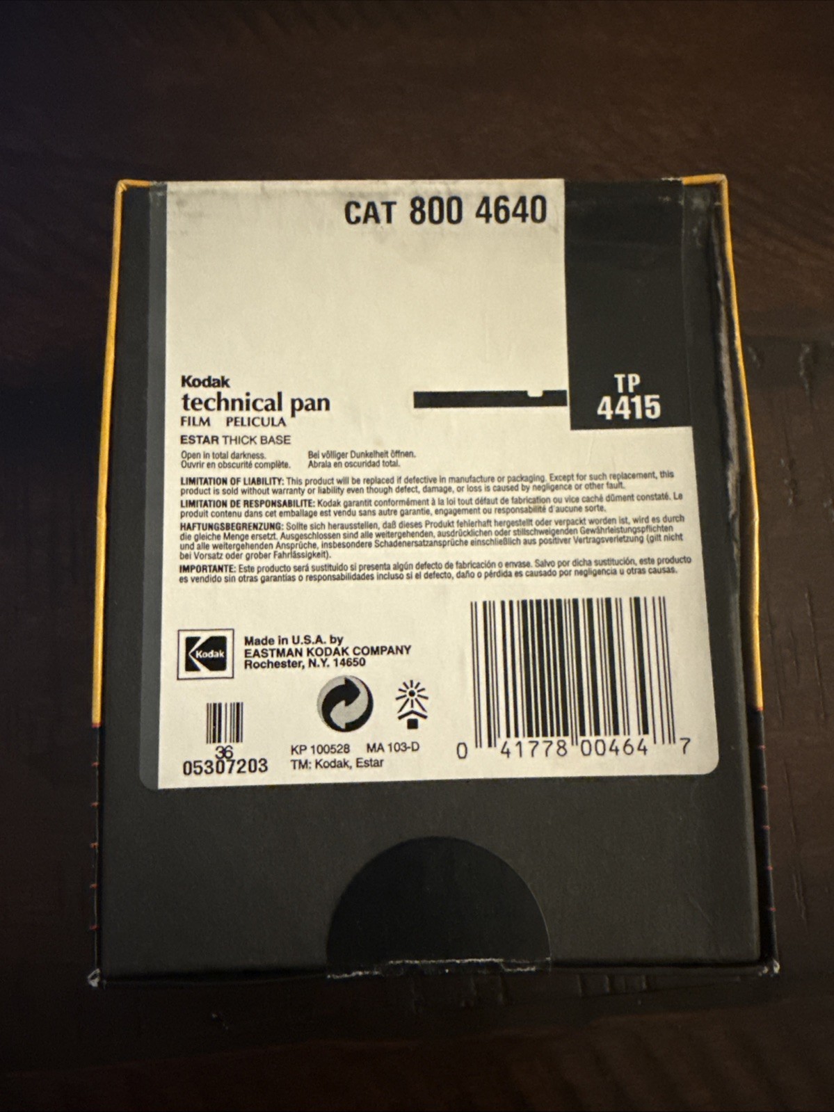 Kodak Technical Pan 4×5 Sheet Film 25 Sheets TP 4415 Exp 04/1998 – Unopened