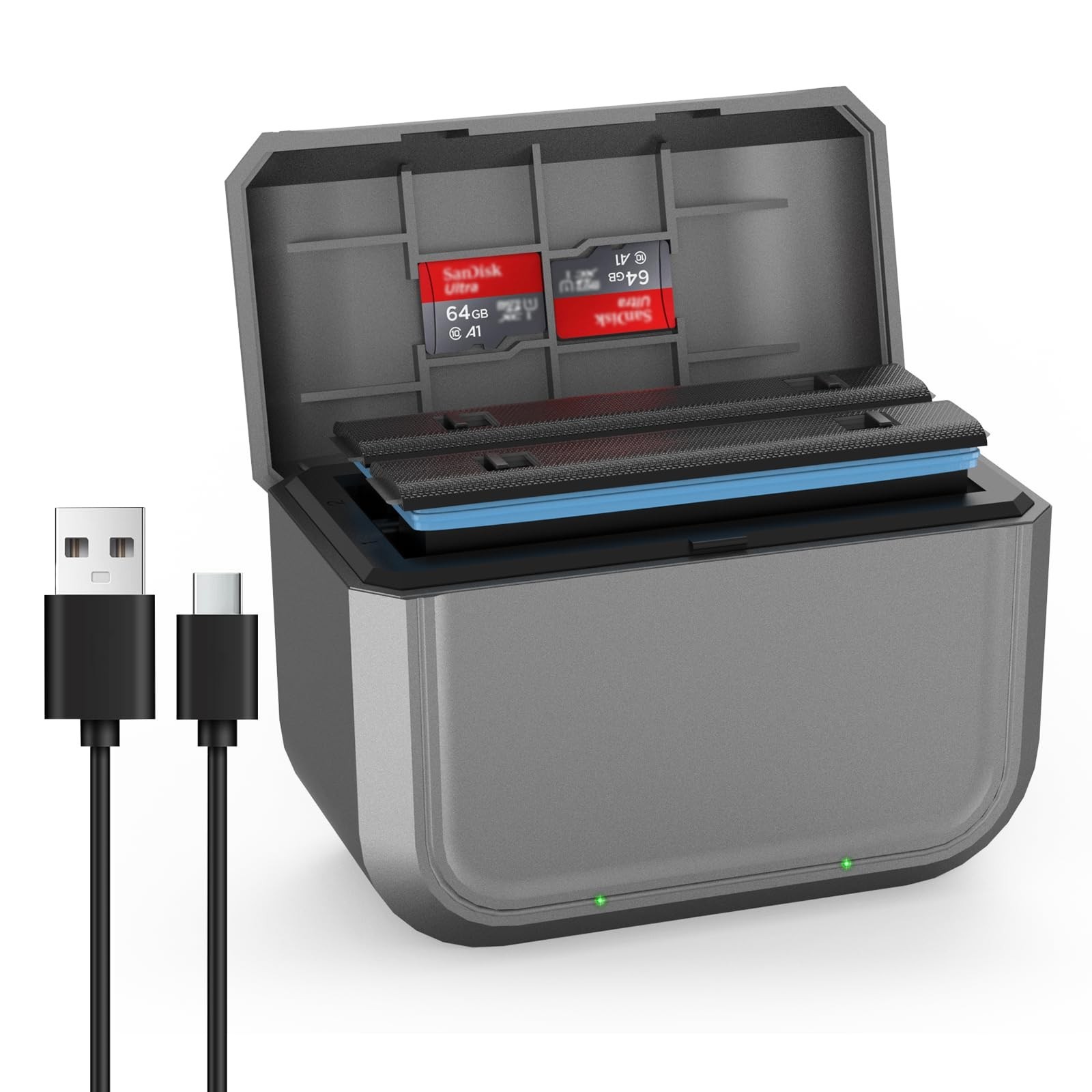2-Channel Battery Charger Hub for Insta360 X4, USB-C Quick Charge & SD Card Slot
