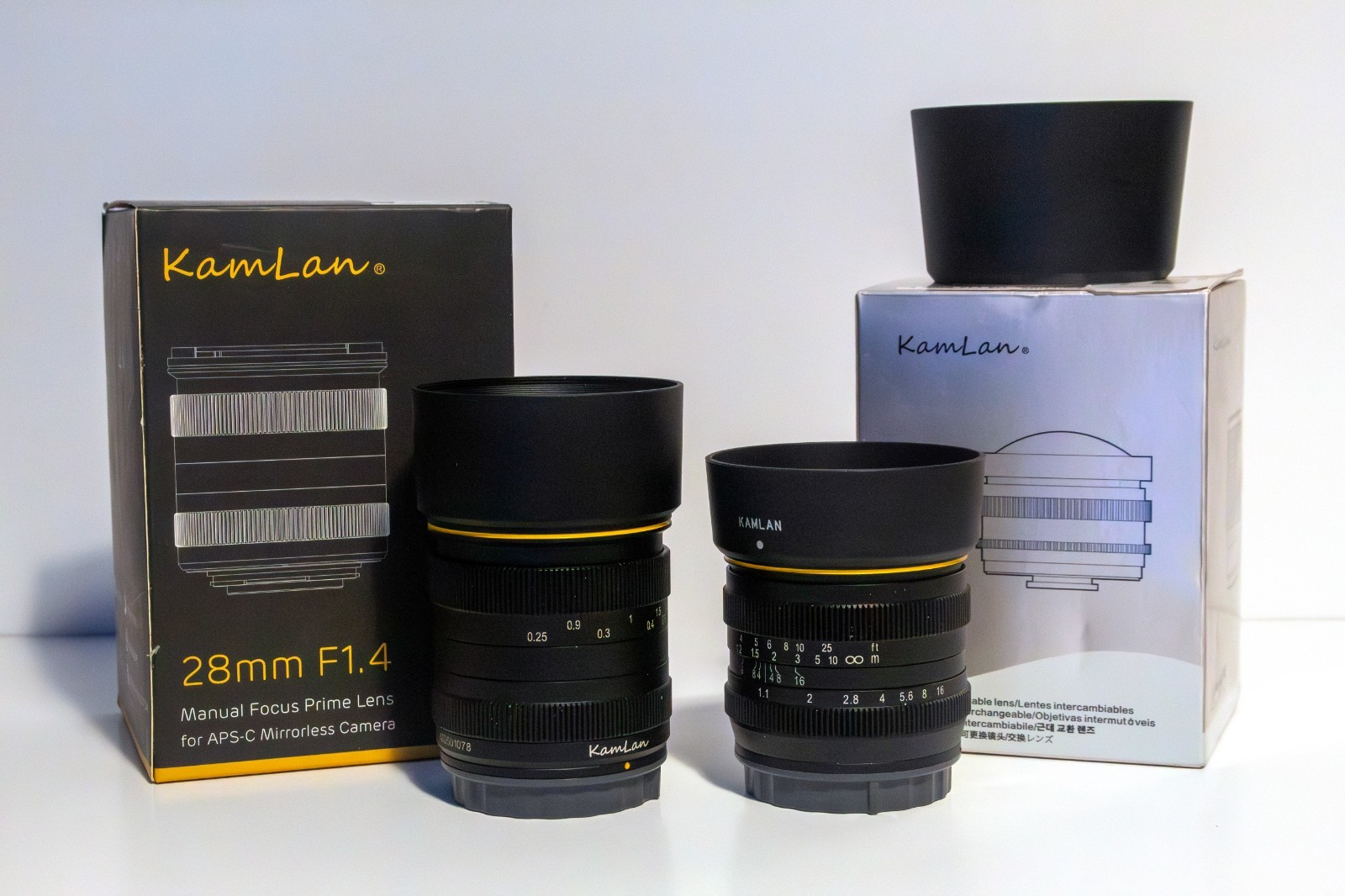 KamLan 50mm F1.1 | 28mm F1.4 | Extra Lens Hood | E-Mount | APS-C | Manual Lens