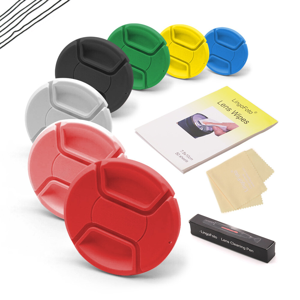 7 IN 1 Colorful 37mm/43-86mm Front Lens Cap Sets + Cleaning Kits for DSLR Camera