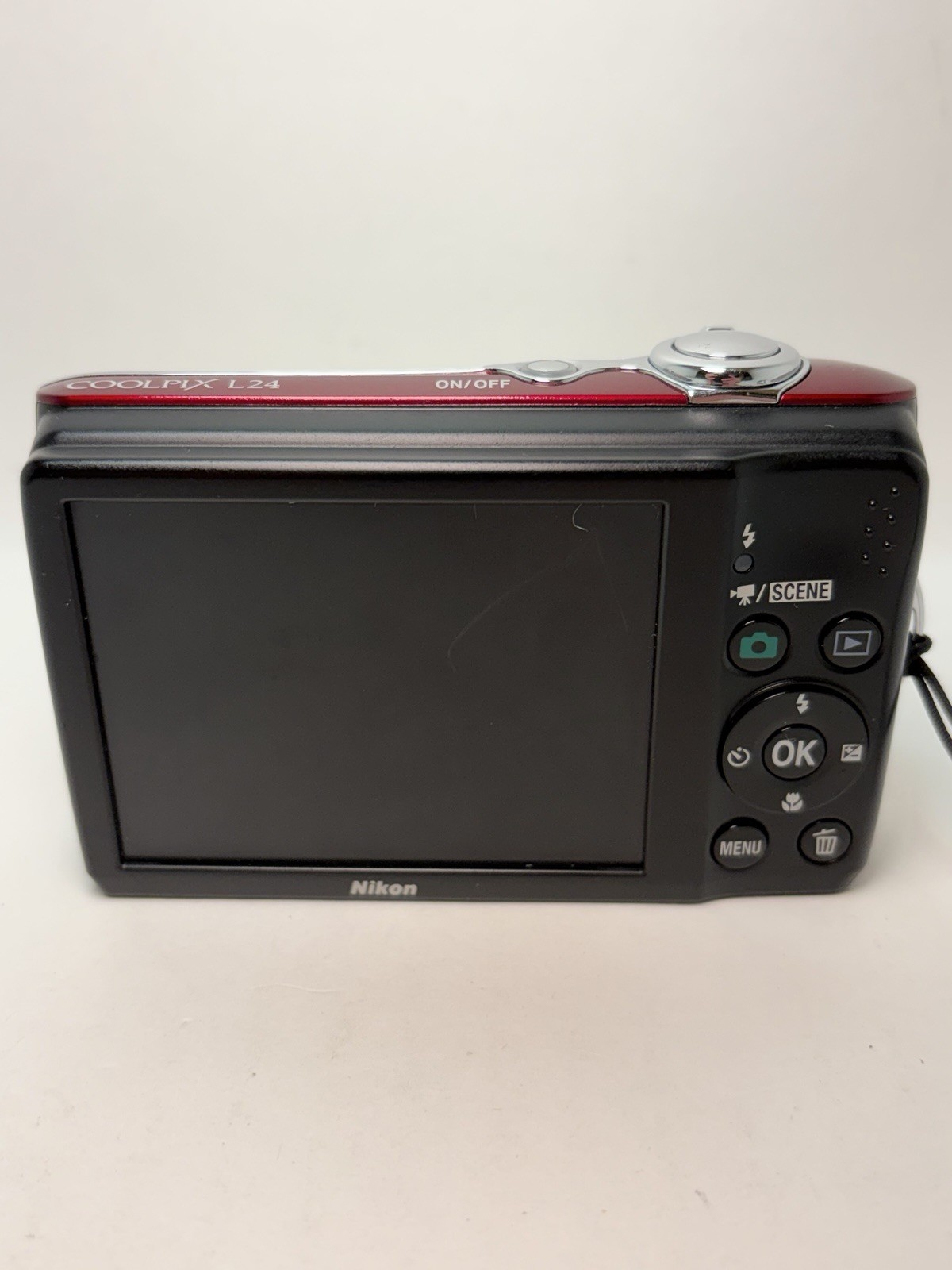 Nikon Coolpix L24 Red Compact Digital Camera 14MP w/ 3.6x BATTERY DOOR ISSUE