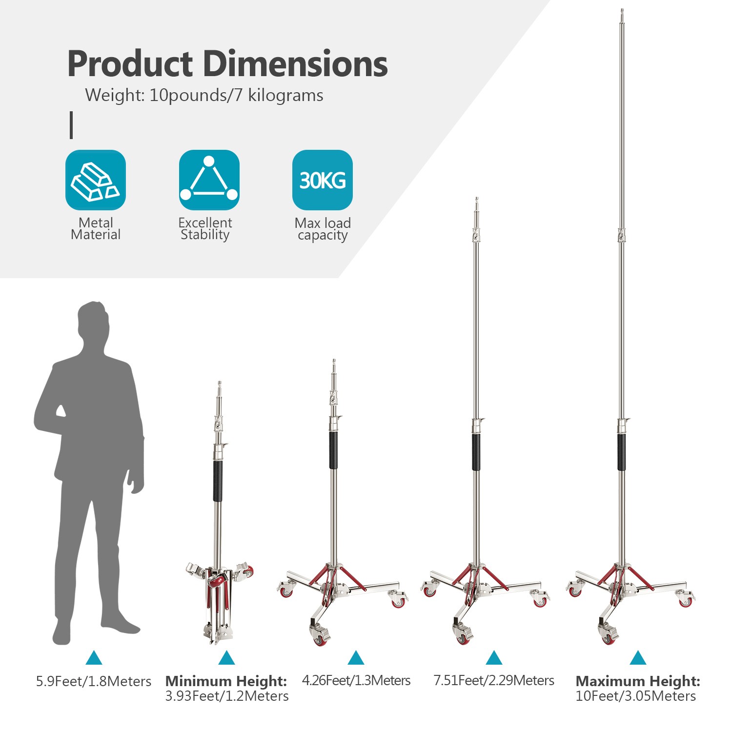 Neewer Heavy Duty Light Stand with Casters 10ft Height for Studio Softbox