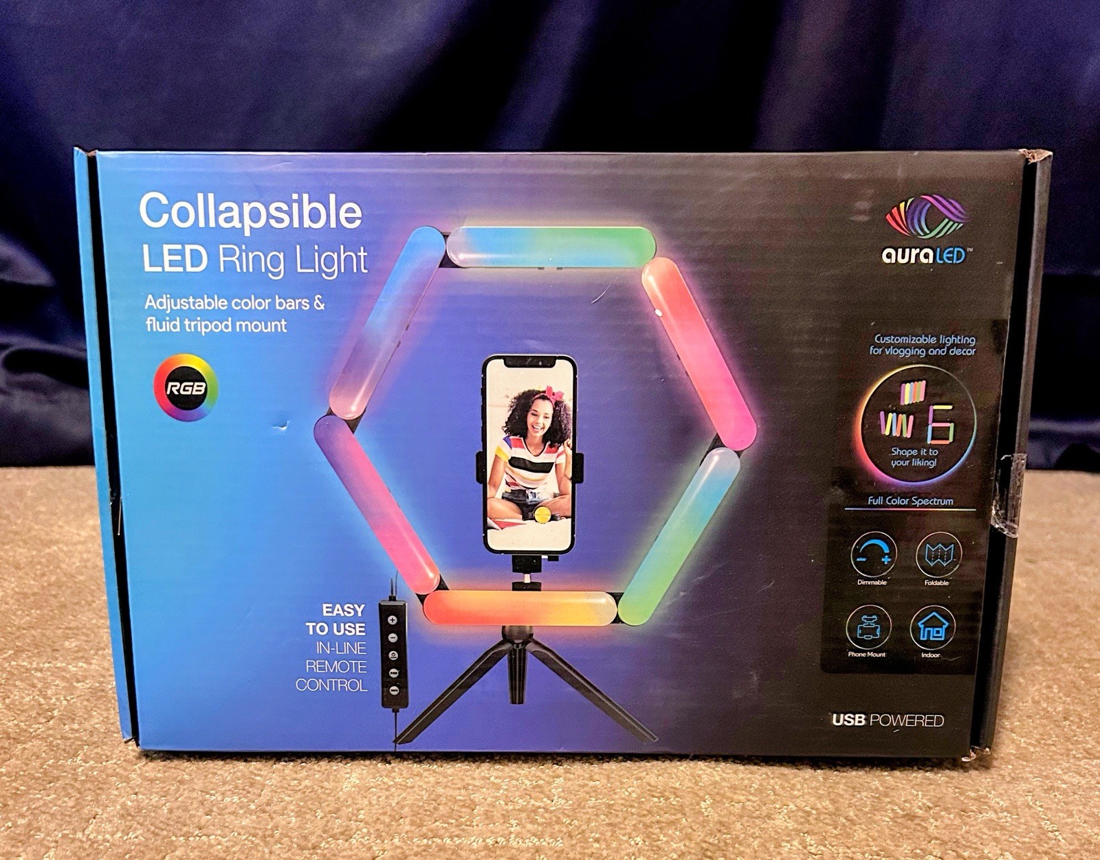 Aura Multicolor Collapsible Led Ring Light Fluid Tripod Mount, Adjustable Color