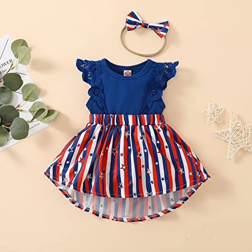 Newborn Baby Girl 4th of July Dress Independence Day Outfit 0-3 Months Blue