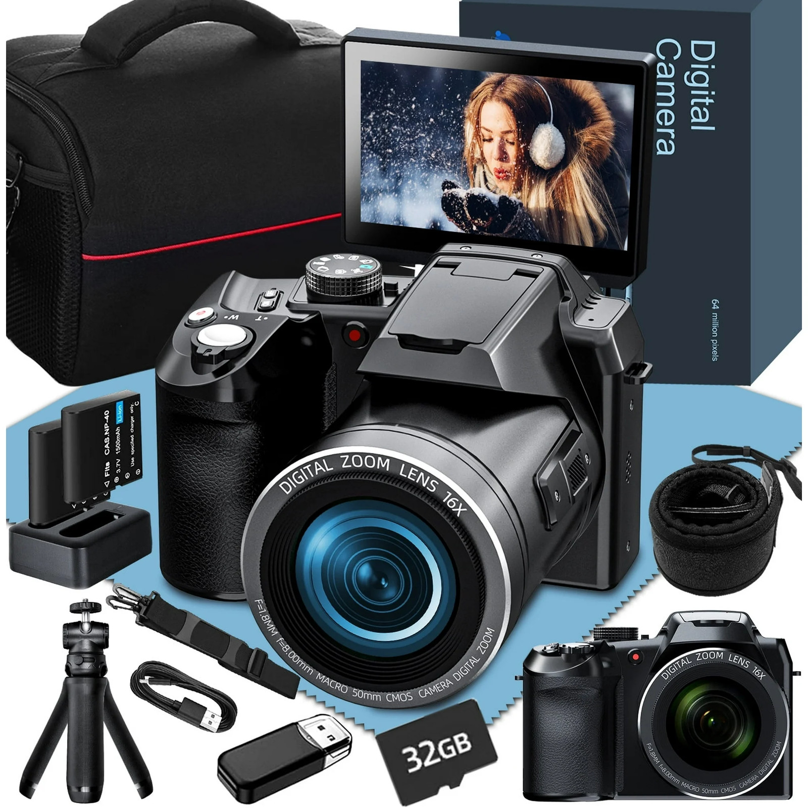 NBD S200-US-CF2 4K 64MP Video Camera with 16X Digital Zoom and 32GB SD Card
