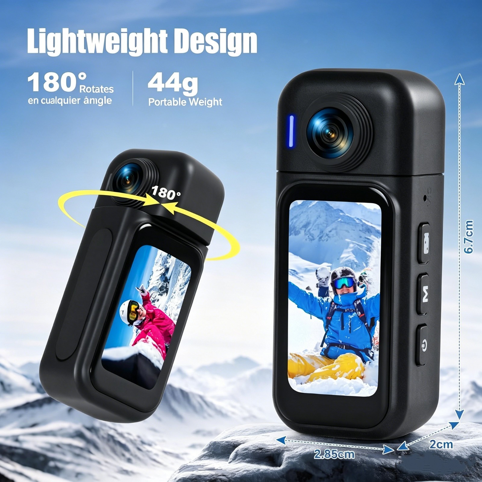 Thumb Action Camera 1080P 64GB POV Helmet Cam for Skiing Outdoor Travel Sports
