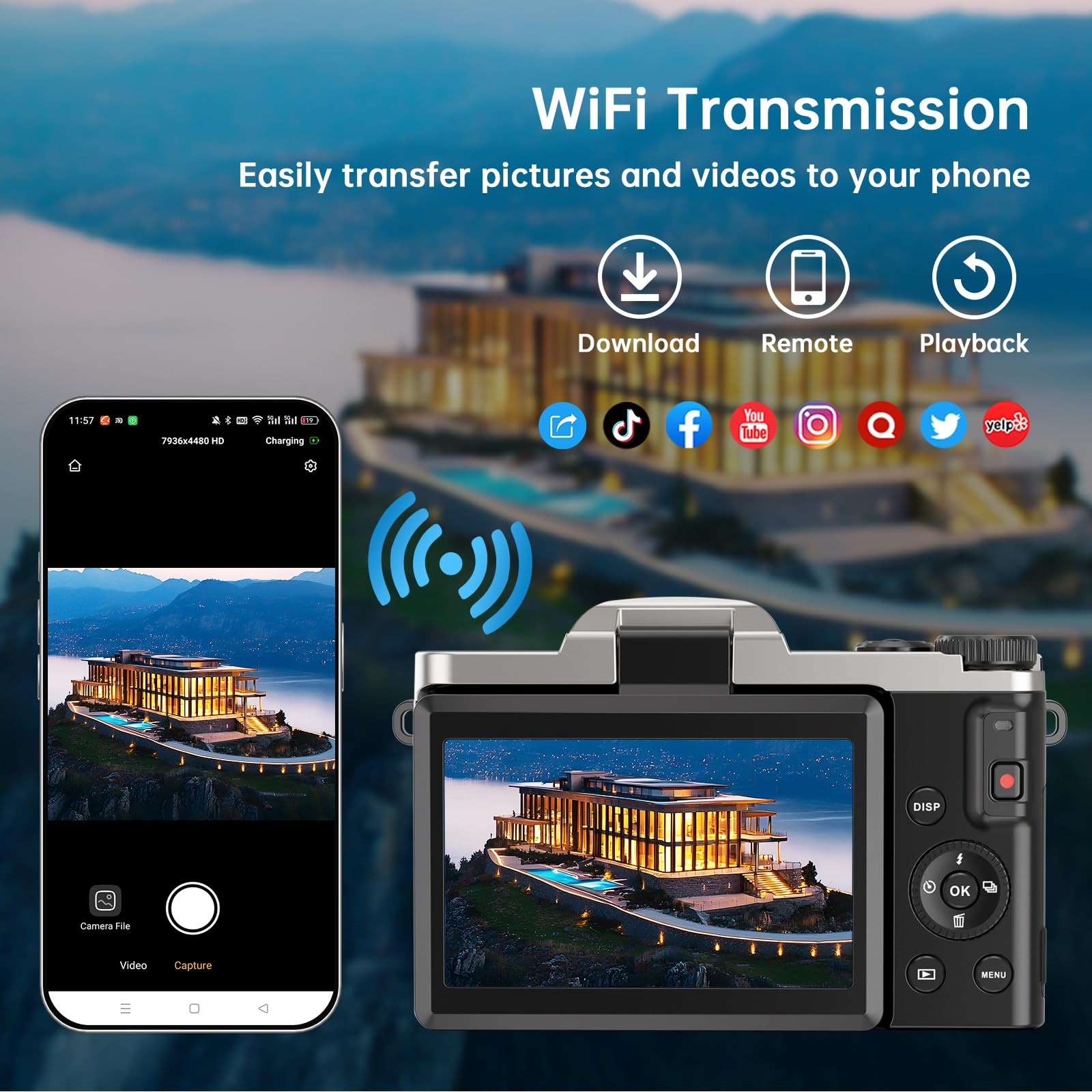 AUREAPIX 4K Digital Camera 64MP 16X Zoom WiFi 3” Flip Screen Vlogging