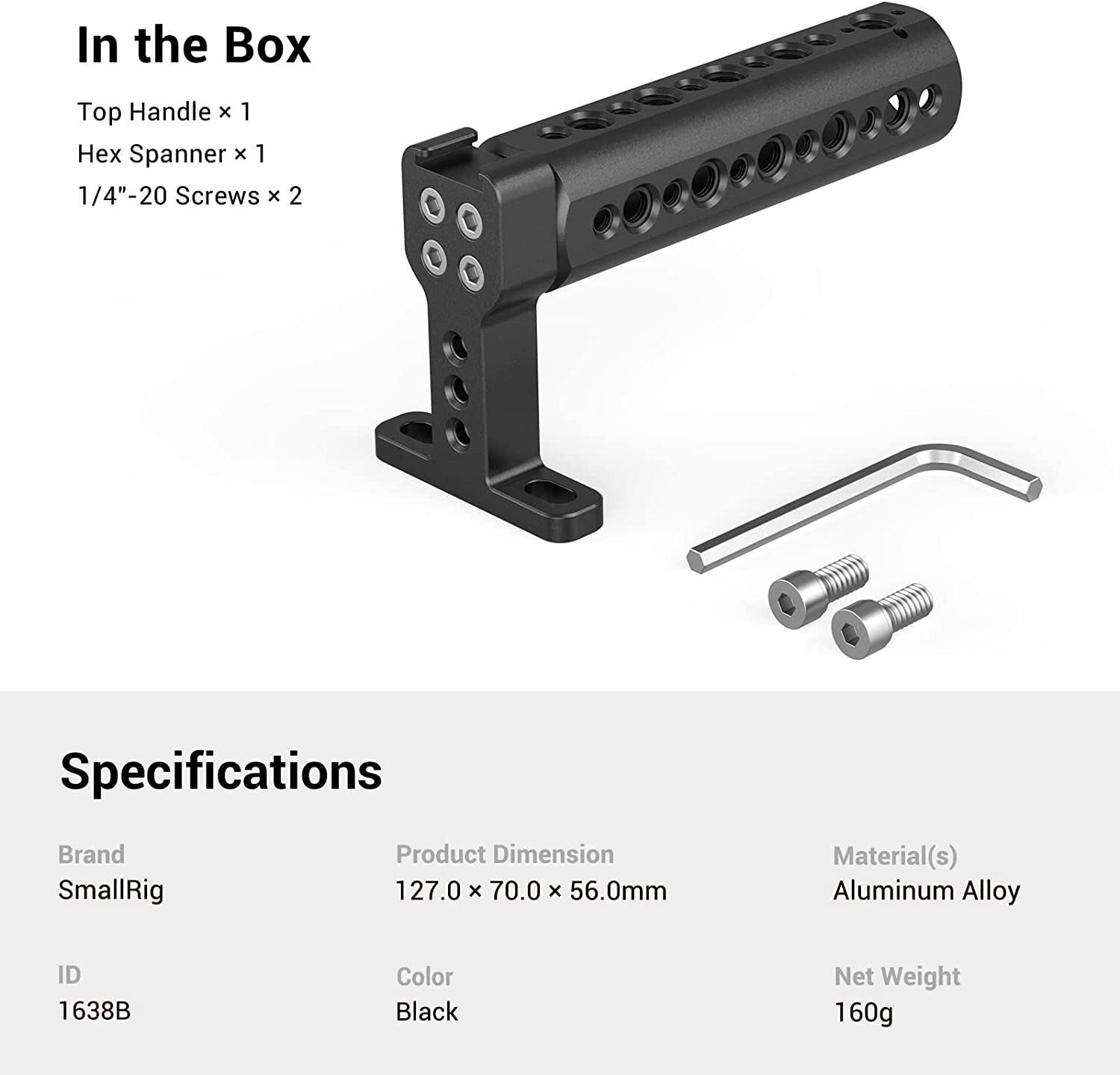 SmallRig Top Handle 127mm Cheese Handle Cold Shoe Mount for Camera Cage-1638C