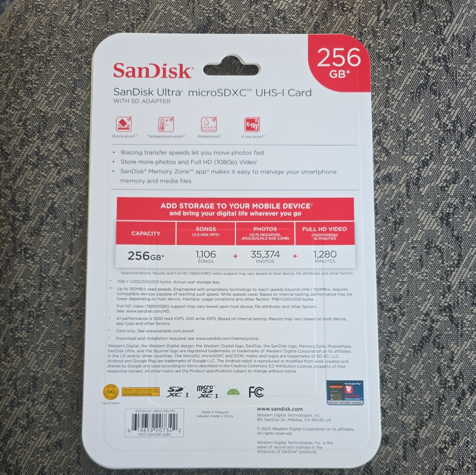 SanDisk Ultra 256GB Micro SD Card Class 150MB/s microSDXC UHS-I Sealed