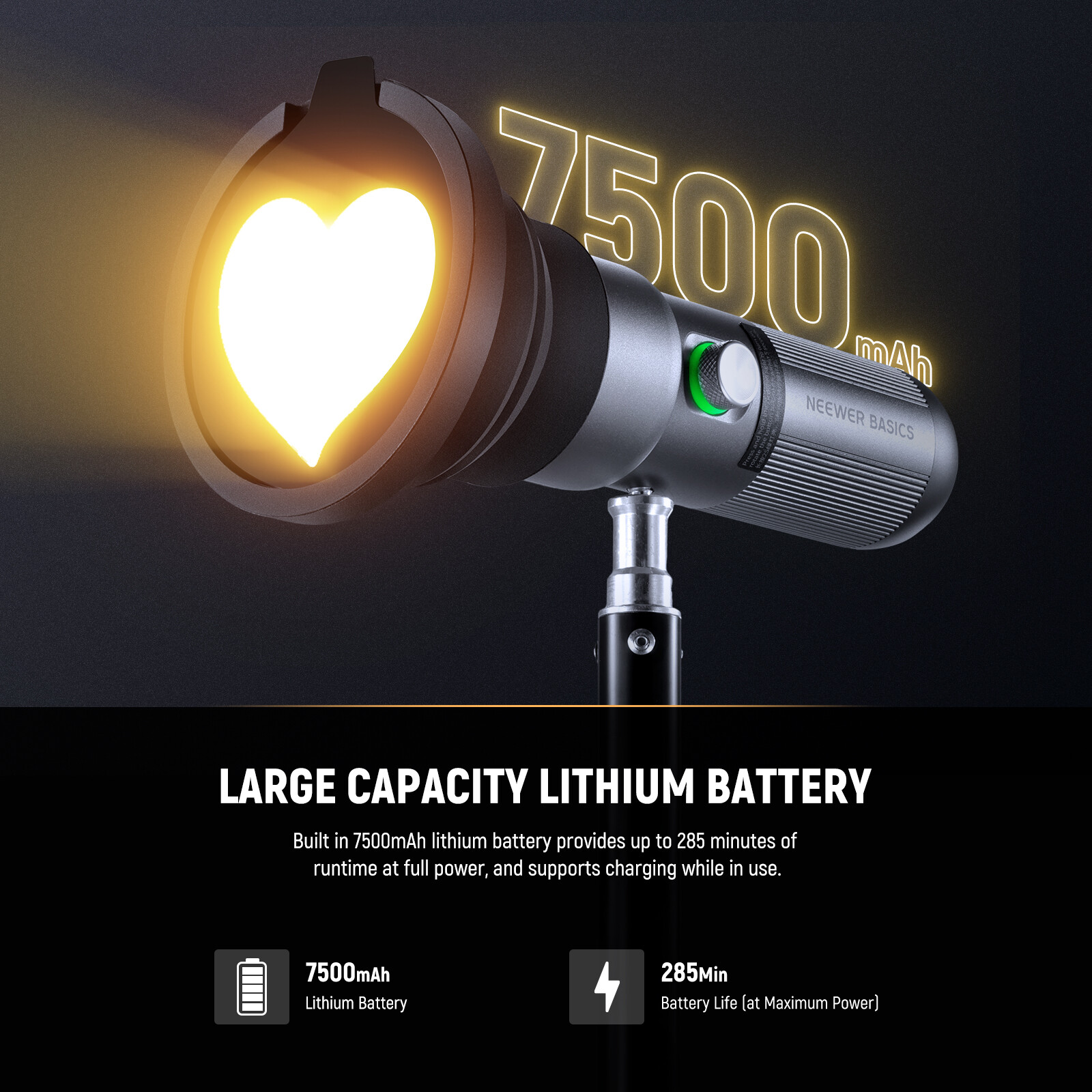 NEEWER RGB Flashlight, 4 Colors/20 Gobos, 10W 7500mAh, for Video/Studio, FL10D