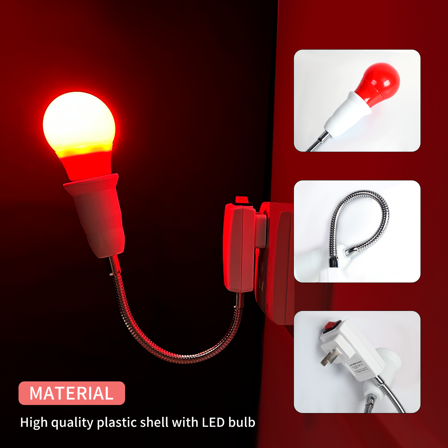 Darkroom Red Safelight Bulb Lamp LED E27 Plug For Processing Film Negative Photo