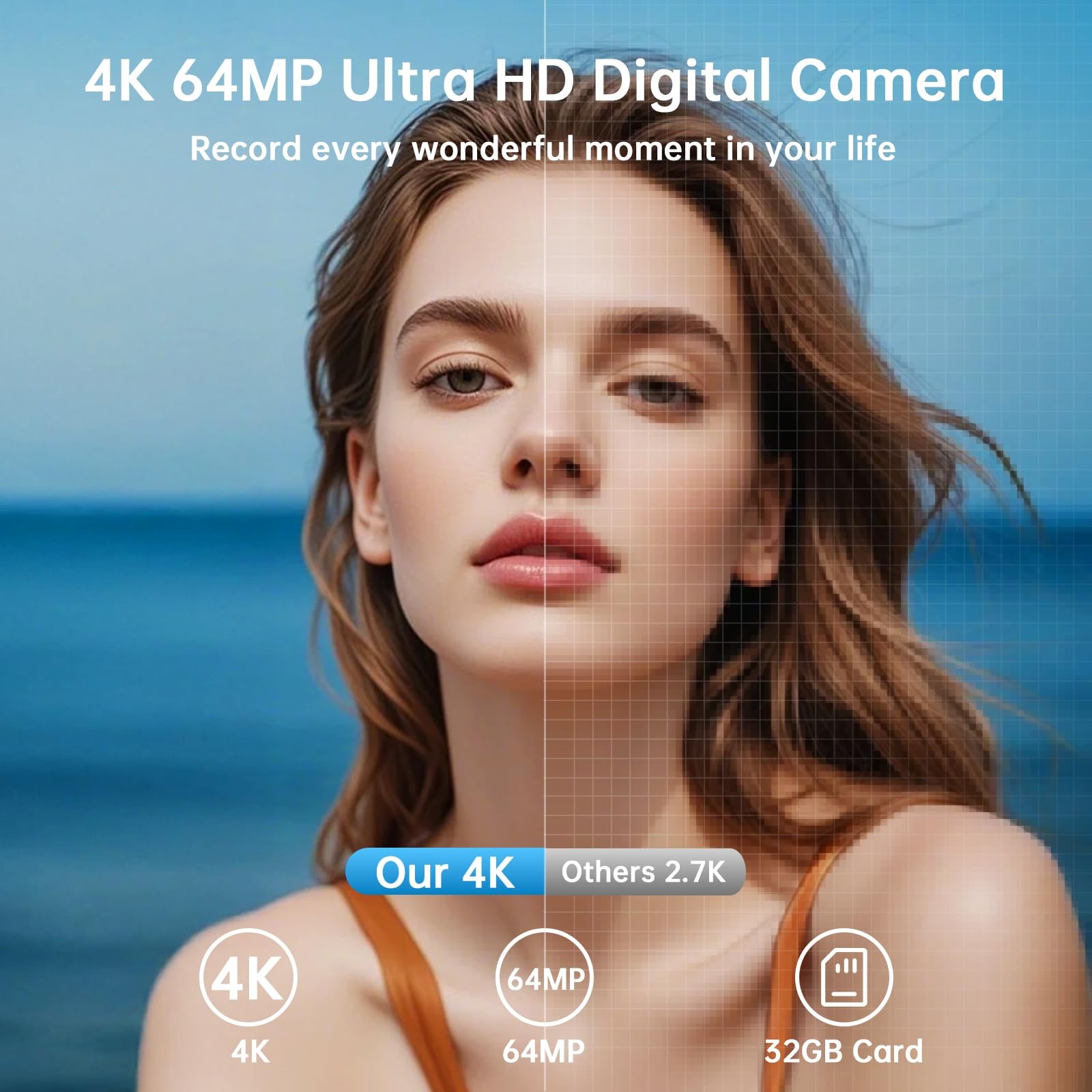 AUREAPIX 4K Digital Camera 64MP 16X Zoom WiFi 3” Flip Screen Vlogging