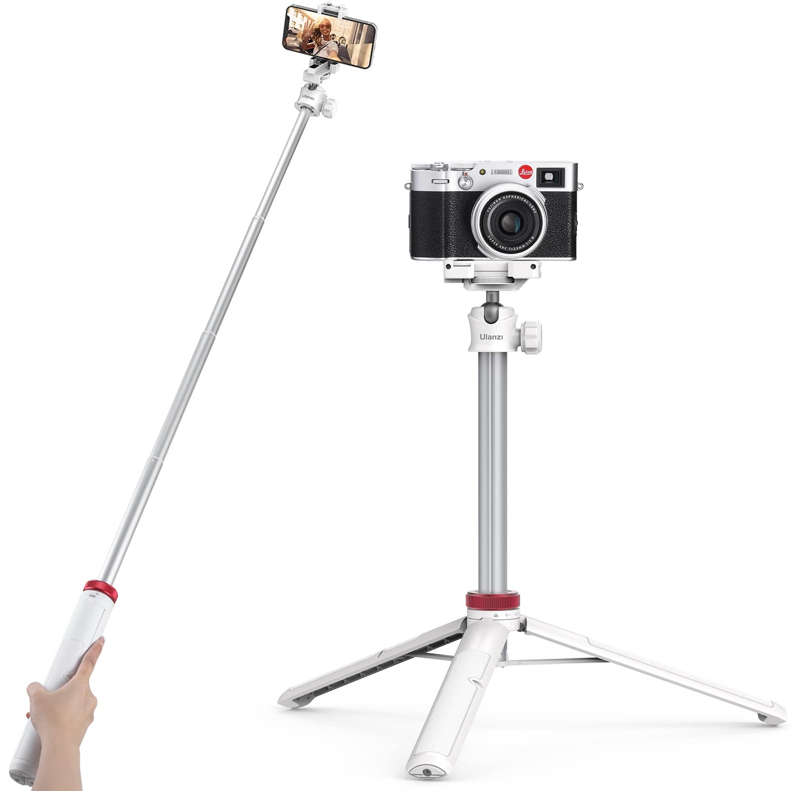 ULANZI MT-44 Extendable Phone Tripod, 59″ Selfie Stick Portable Vlog WHITE