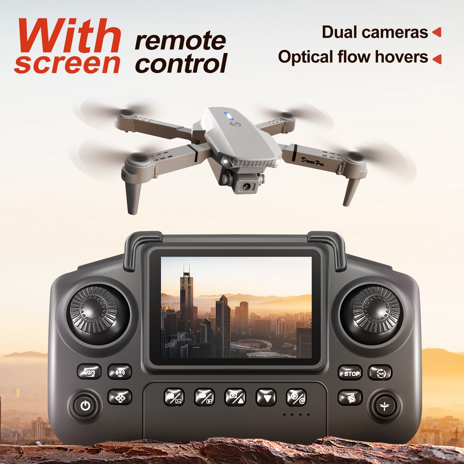 Drone 4K HD Dual Camera WiFi FPV RC Foldable Quadcopter Remote with Screen