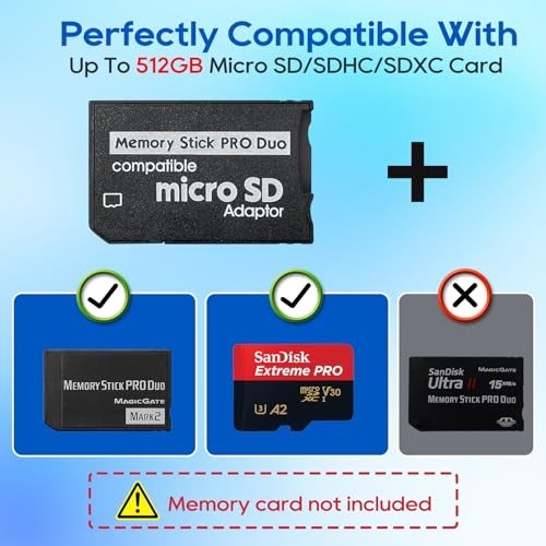 PSP Memory Stick Adapter, Micro SD/SDHC/SDXC to Memory Stick PRO Duo to Magicgat