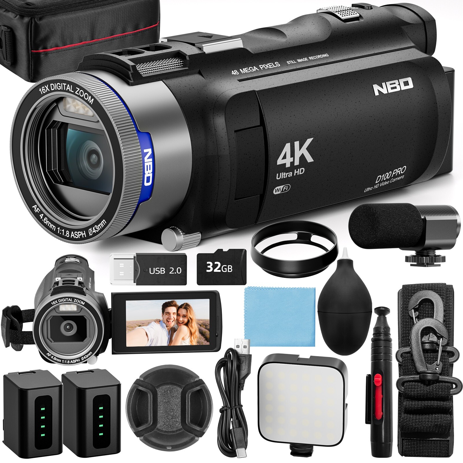Video Camera 4K 48MP 16X 30FPS IR Touch Screen Camcorder Anti-shake For Vlogging