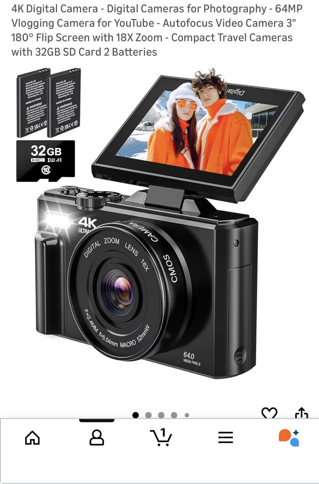 4K Digital Camera 64MP Vlogging 3″ Flip Screen 18X Zoom for YouTube Autofocus