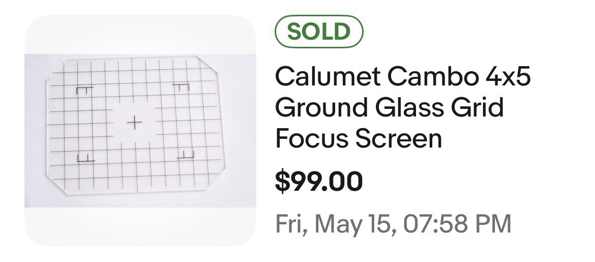 Ground glass focusing screen for a large-format camera, 4×5 system, grid Vintage