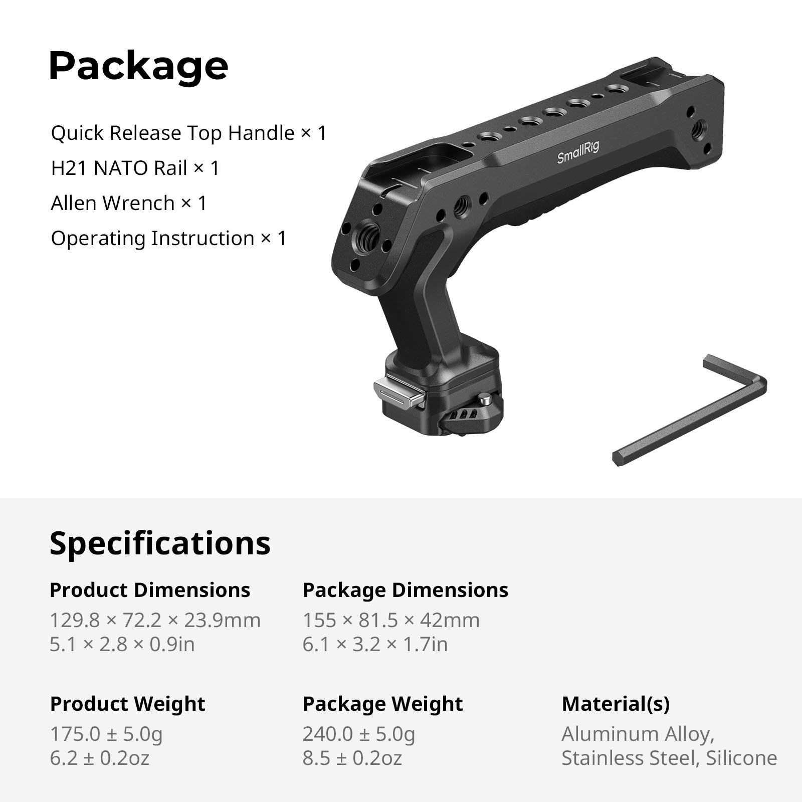 SmallRig Quick Release Top Handle for ARRI with 1/4″-20 Screw 15kg Max Load