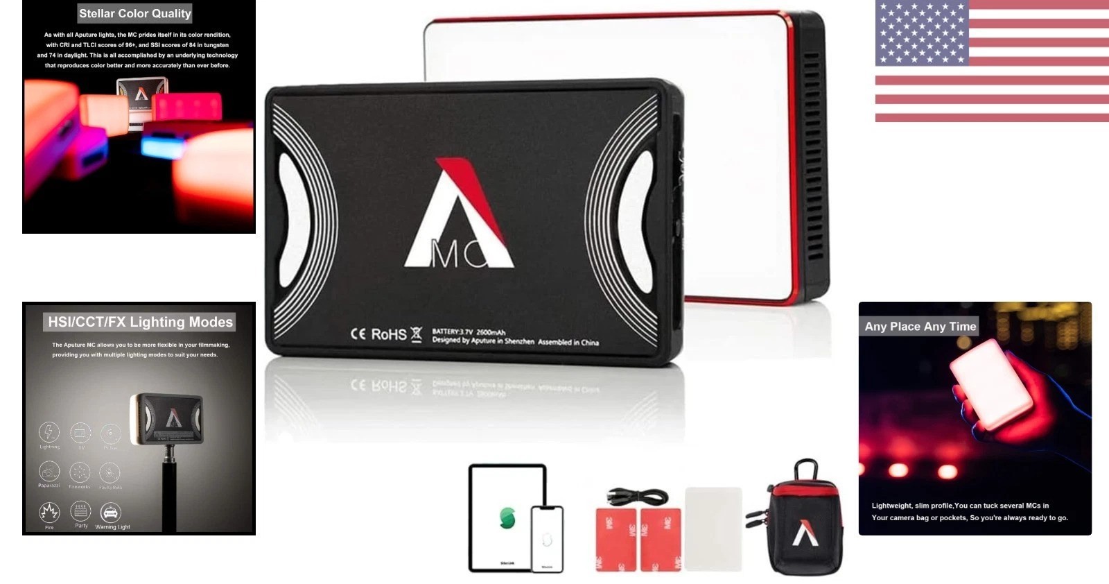 High-Performance MC RGBWW Video Light with USB-C Fast Charging & HSI Flexibility
