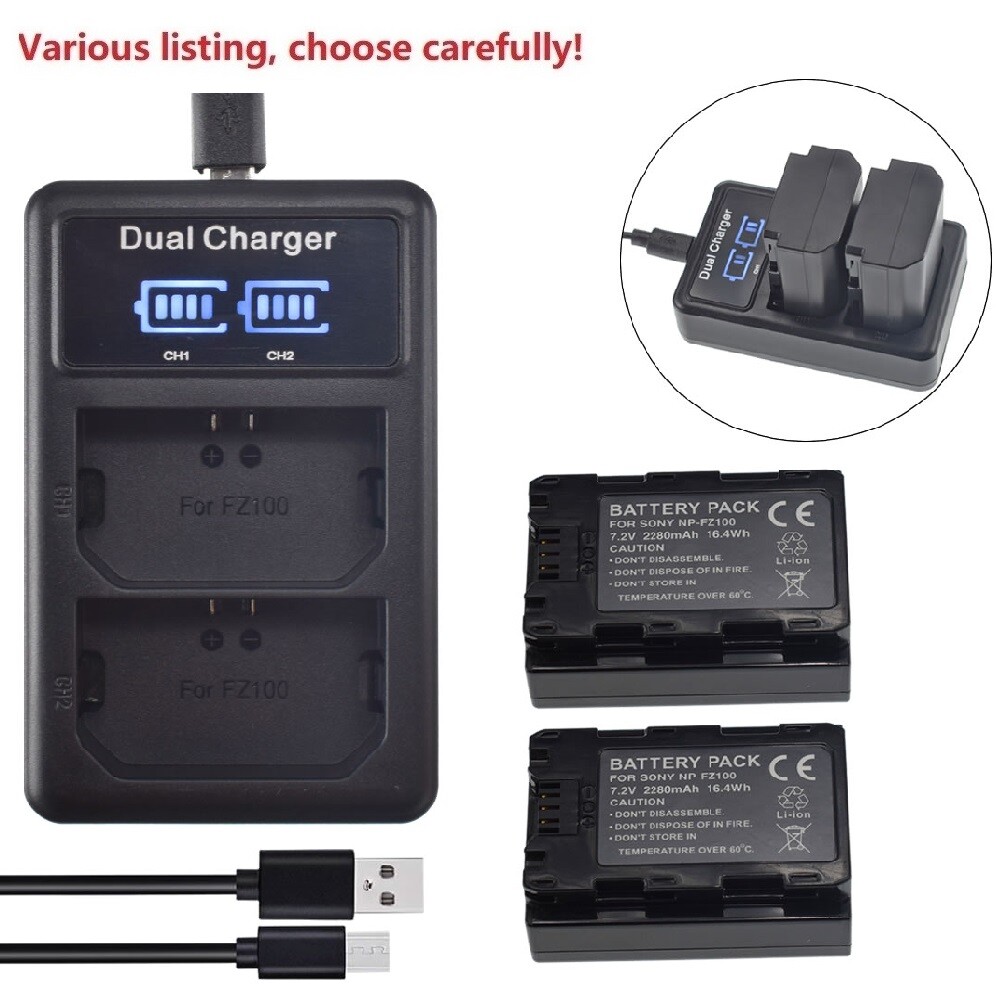 7.2V 2280mAh Battery or charger for Sony NP-FZ100 Alpha a9 and a7RIII Cameras