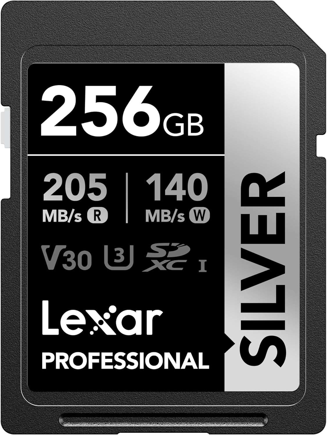 256GB Professional Silver SDXC Memory Card, UHS-I, C10, U3, V30, 4K Video, up to