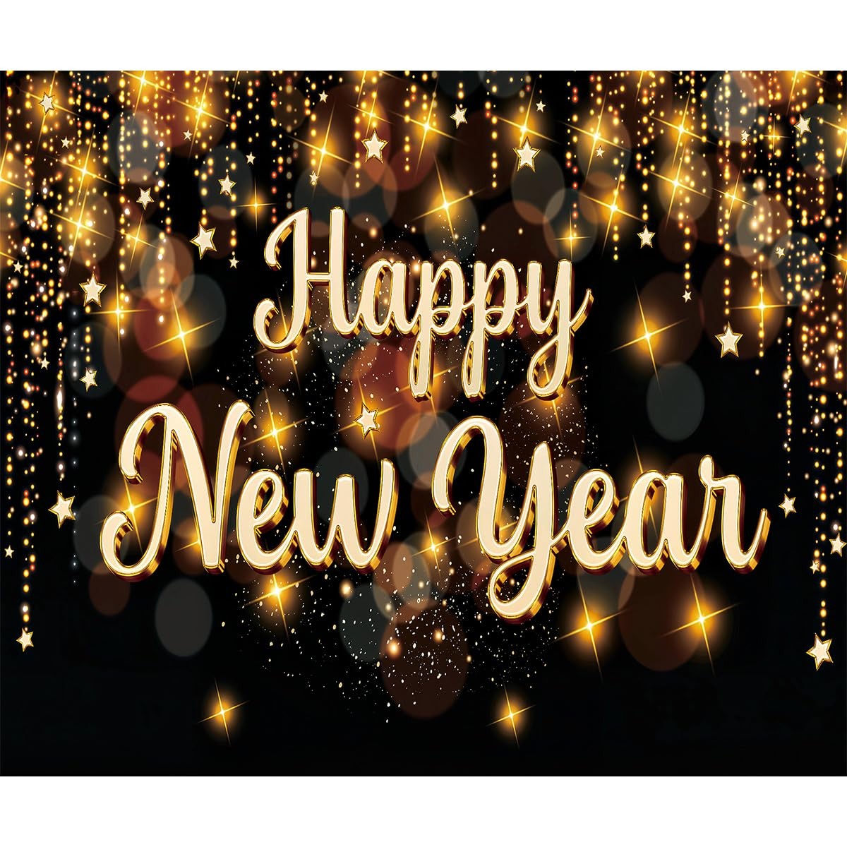 1 PC Happy New Year Backdrop Gold Glitter New Years Eve Party 10x8ft