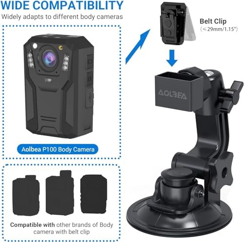 Aolbea Body Camera Suction Cup Mount for Car Windshield Dashboard Adjustable