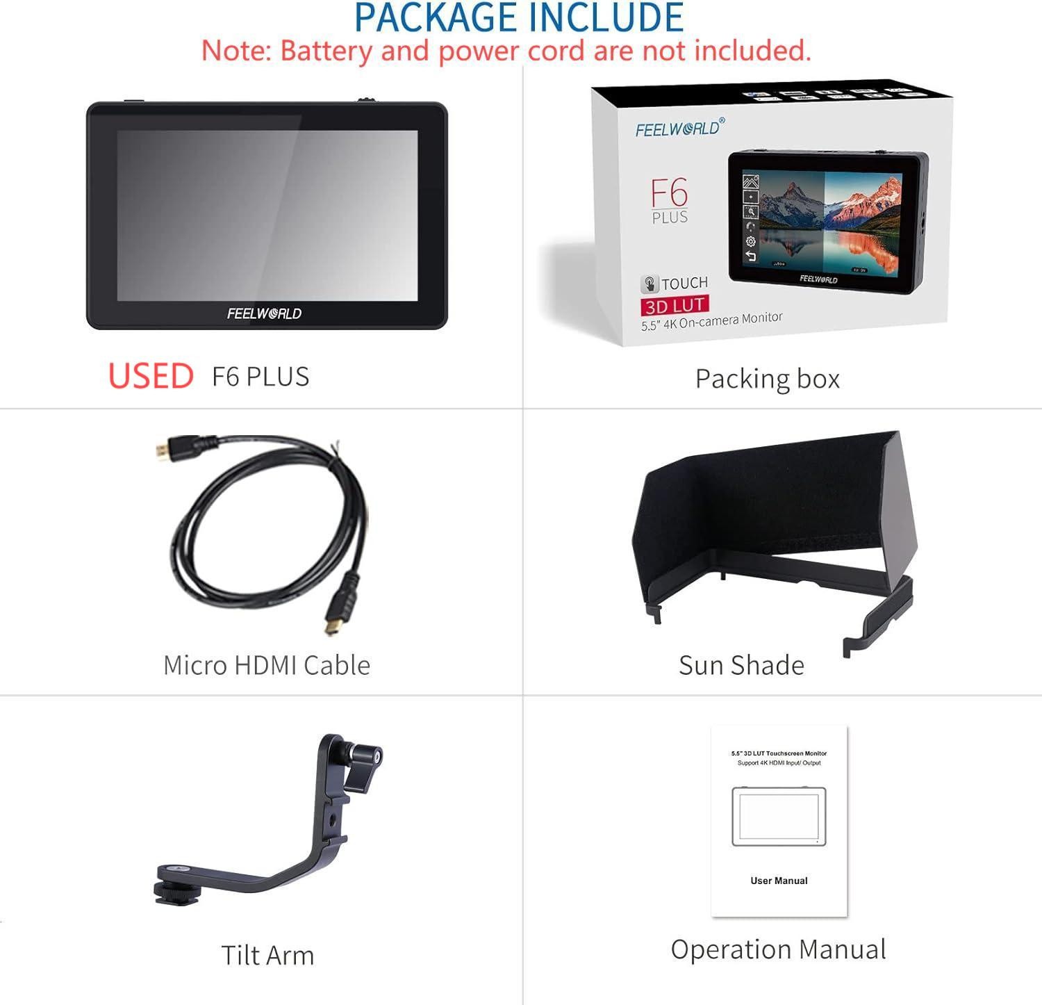 FEELWORLD F6 Plus V2 6 inch 4K HDMI 3D LUT DSLR Camera Field Monitor Touchscree
