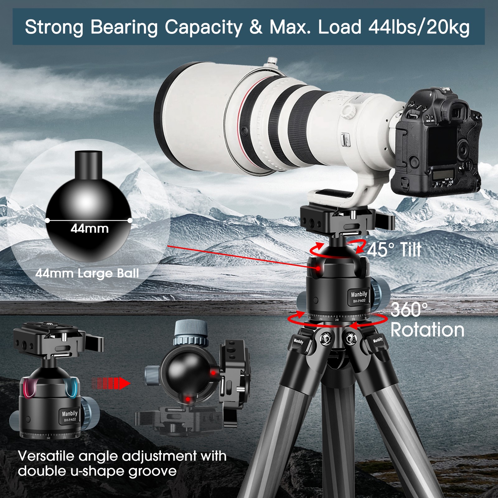 Manbily Tripod for Shooting & Camera Picatinny Arca Swiss Adapter 360° NEW