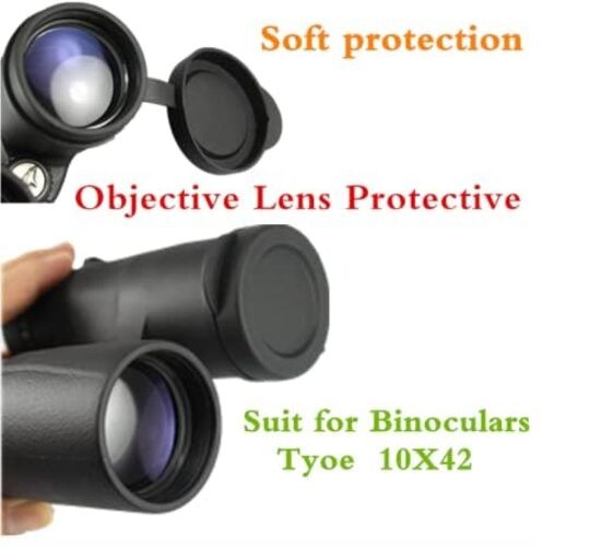 10×42 Rubber Lens Caps for Binoculars + Rainguard,Objective Optics Protection