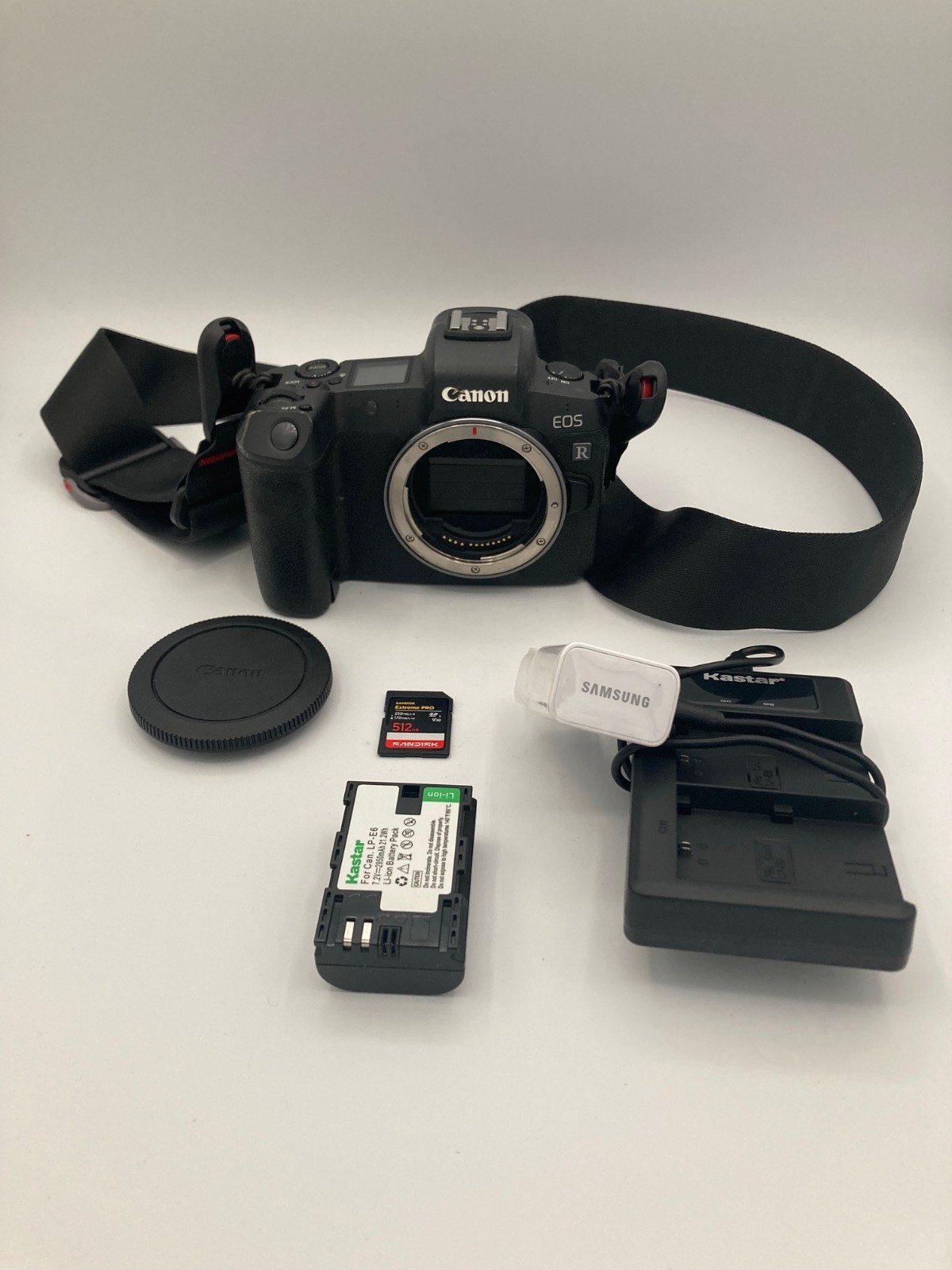 Canon EOS R Mirrorless Digital Camera Body 512GB SD Card Battery Charger Strap