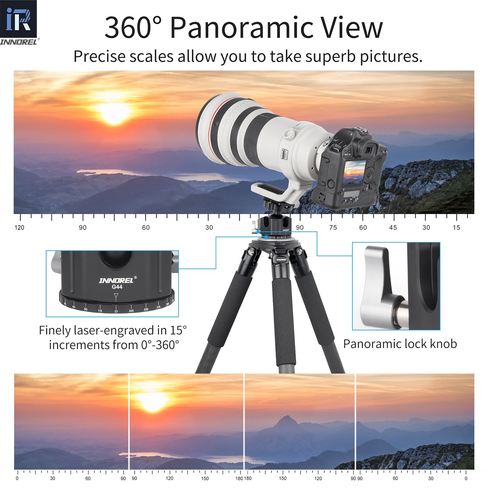 INNOREL Low Profile Tripod Ball Head Professional Camera Ballhead 55lb Load G44