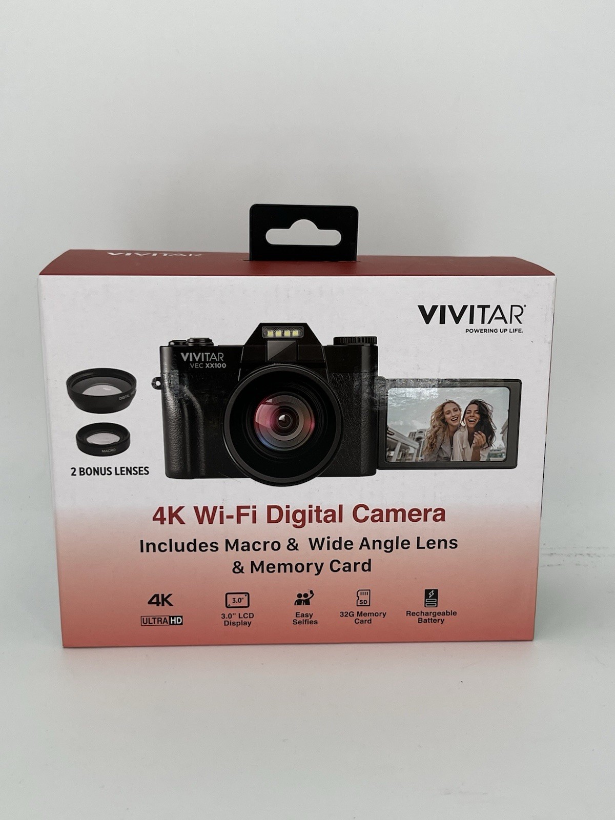 Vivitar VECXX100 4K Wi-Fi Digital Camera 56MP Flip Screen 32GB Kit 2 Lenses