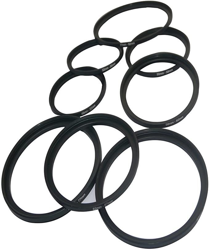 CamDesign 8pcs Metal Step Up Rings Lens Adapter Filter Set Compatible w/ SLR