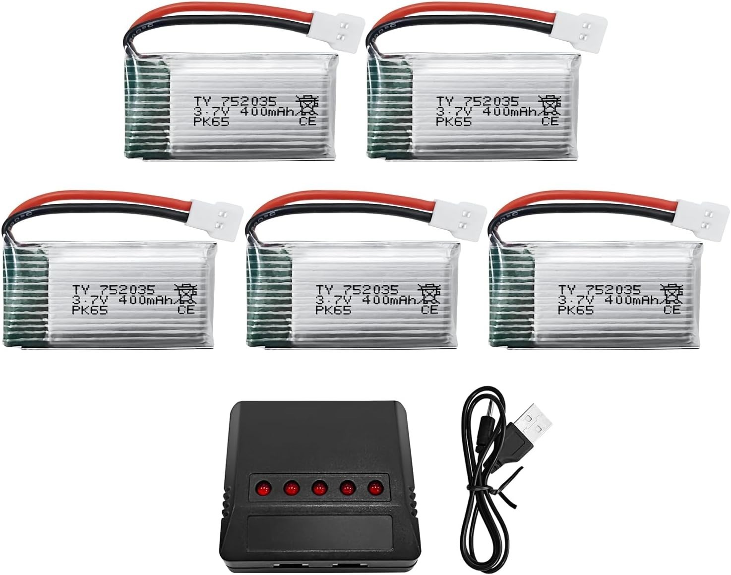 5PCS 3.7V 400mAh Lithium Battery with 5-in-1 Charger for SYMA H99W H31 H6C H9…
