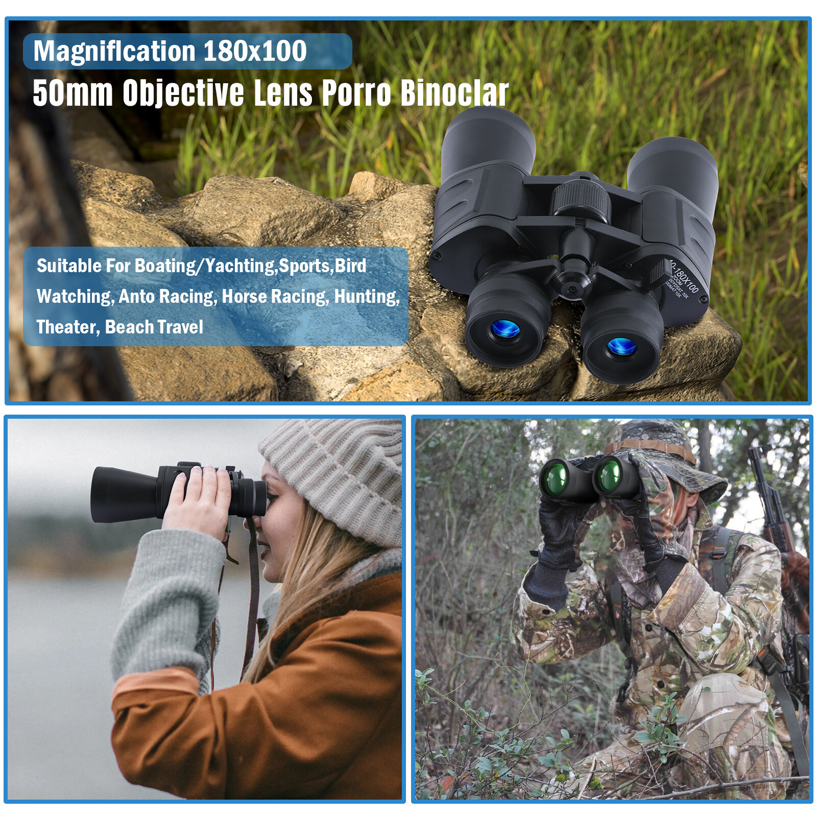 10-180×100 HD High Power Military Binoculars Day/Night Zooming Hunting Telescope