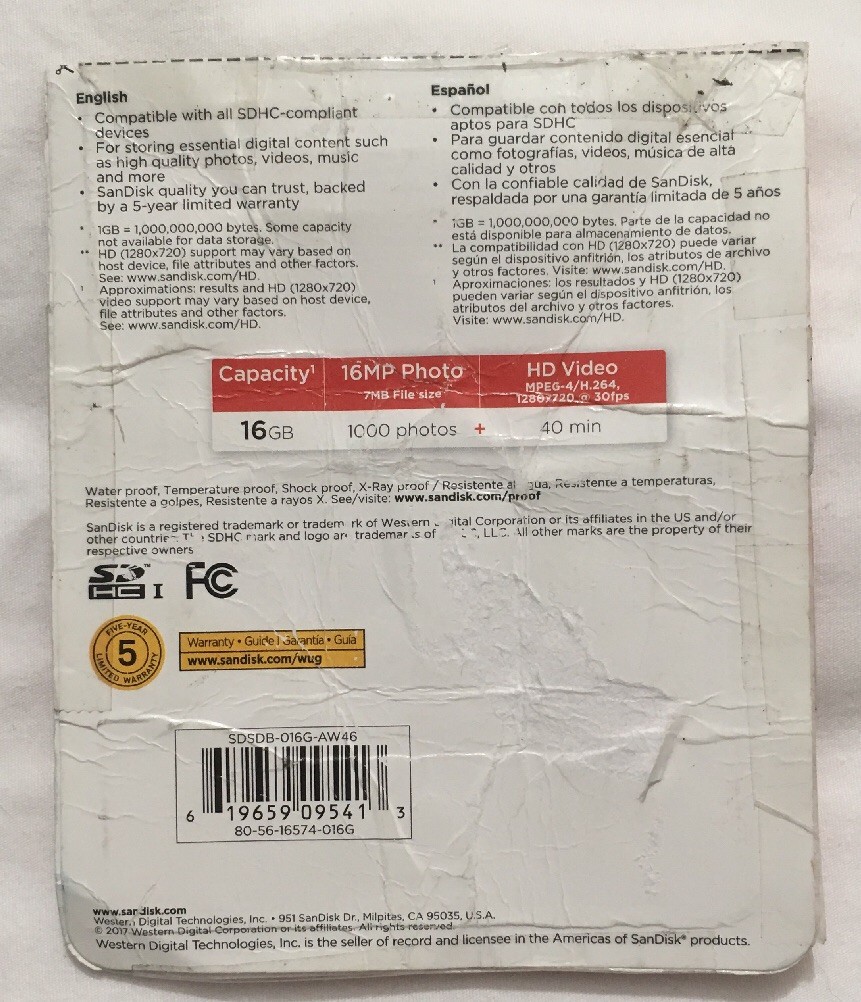 SanDisk SDHC Card | 16GB | Class 4 | SDSDB-016G-AW46 | To Store Digital Content